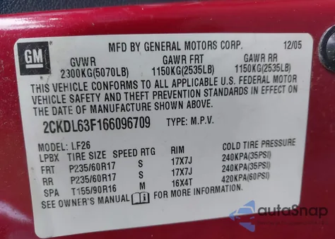 2006 Pontiac Torrent z USA, uszkodzony, nr VIN 2CKDL63F166096709